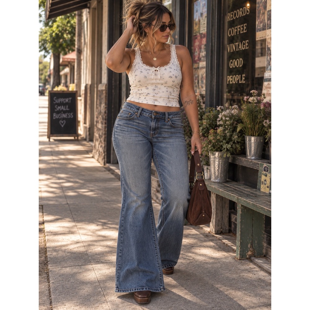 American Eagle Hipster Flare Low Rise Denim Jeans Womens 14 Blue